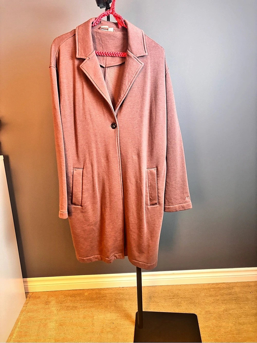 Tentree, fleece long shacket in dusty rose